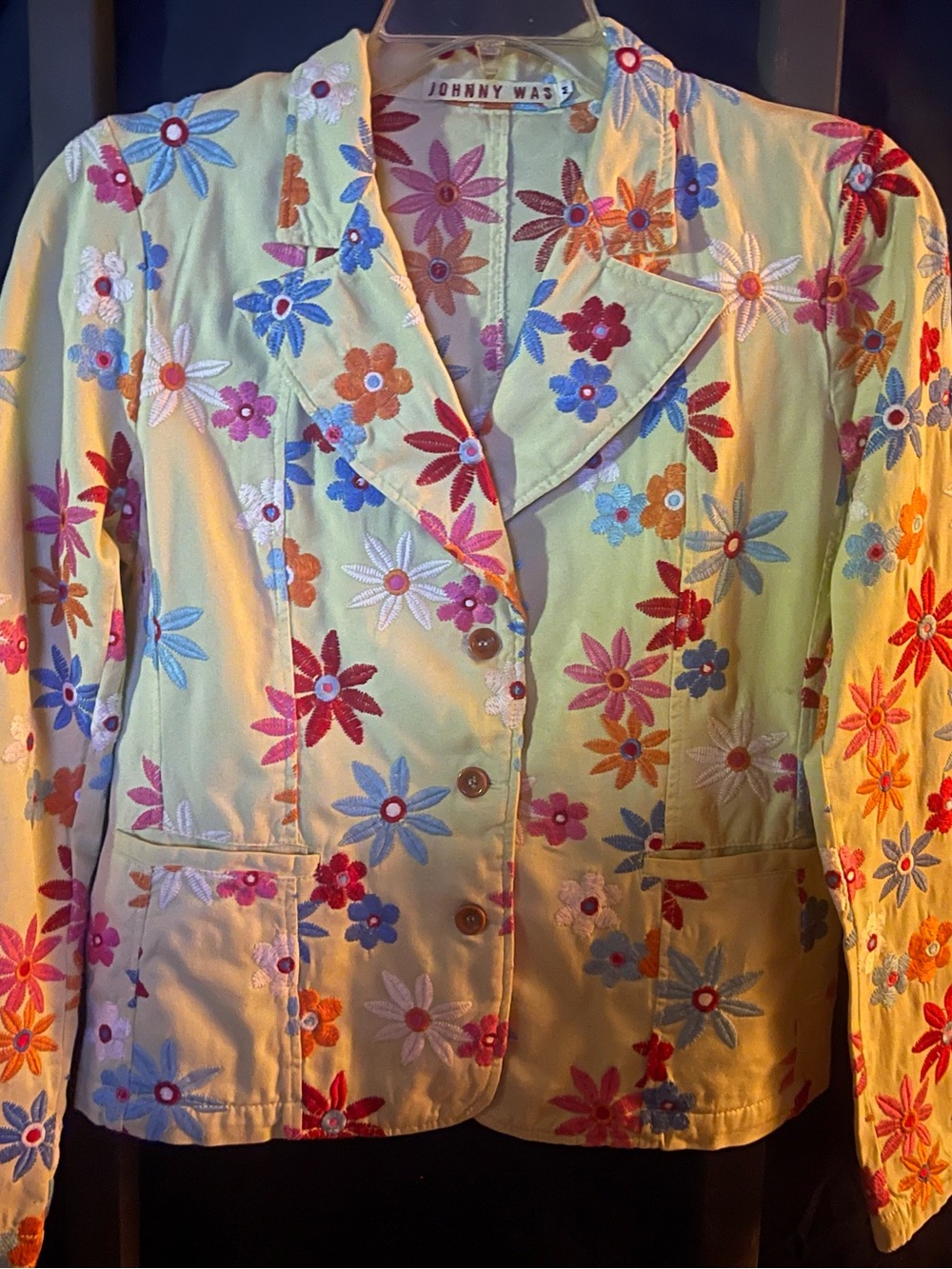 Johnny Was Yellow Floral Embroidered Blazer